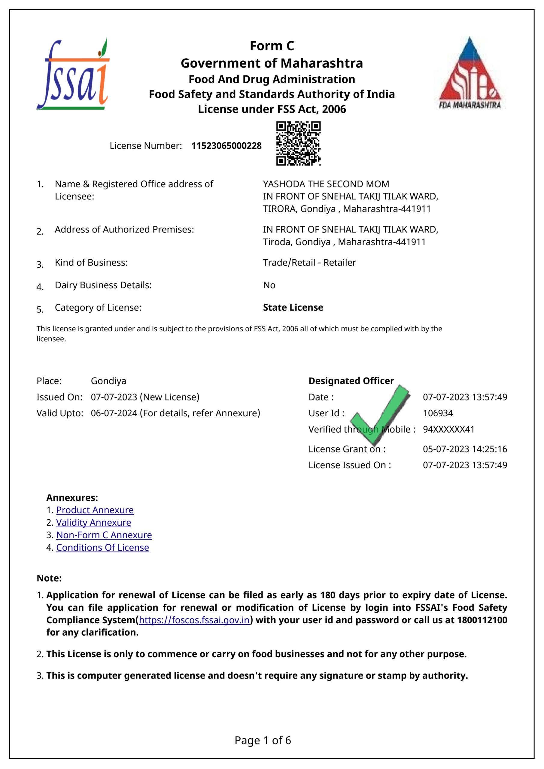 YASHODA FSSAI State License-1
