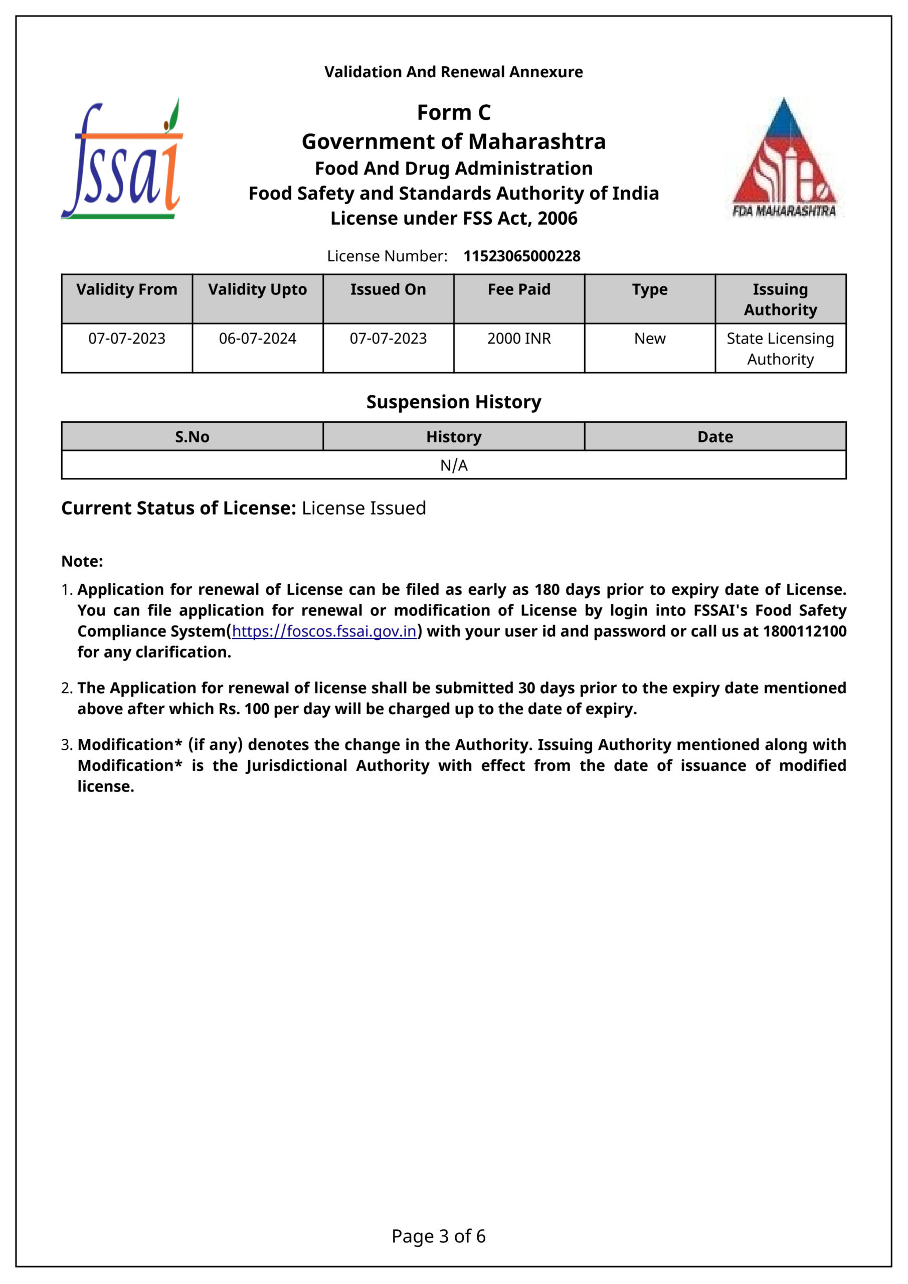 YASHODA FSSAI State License-3