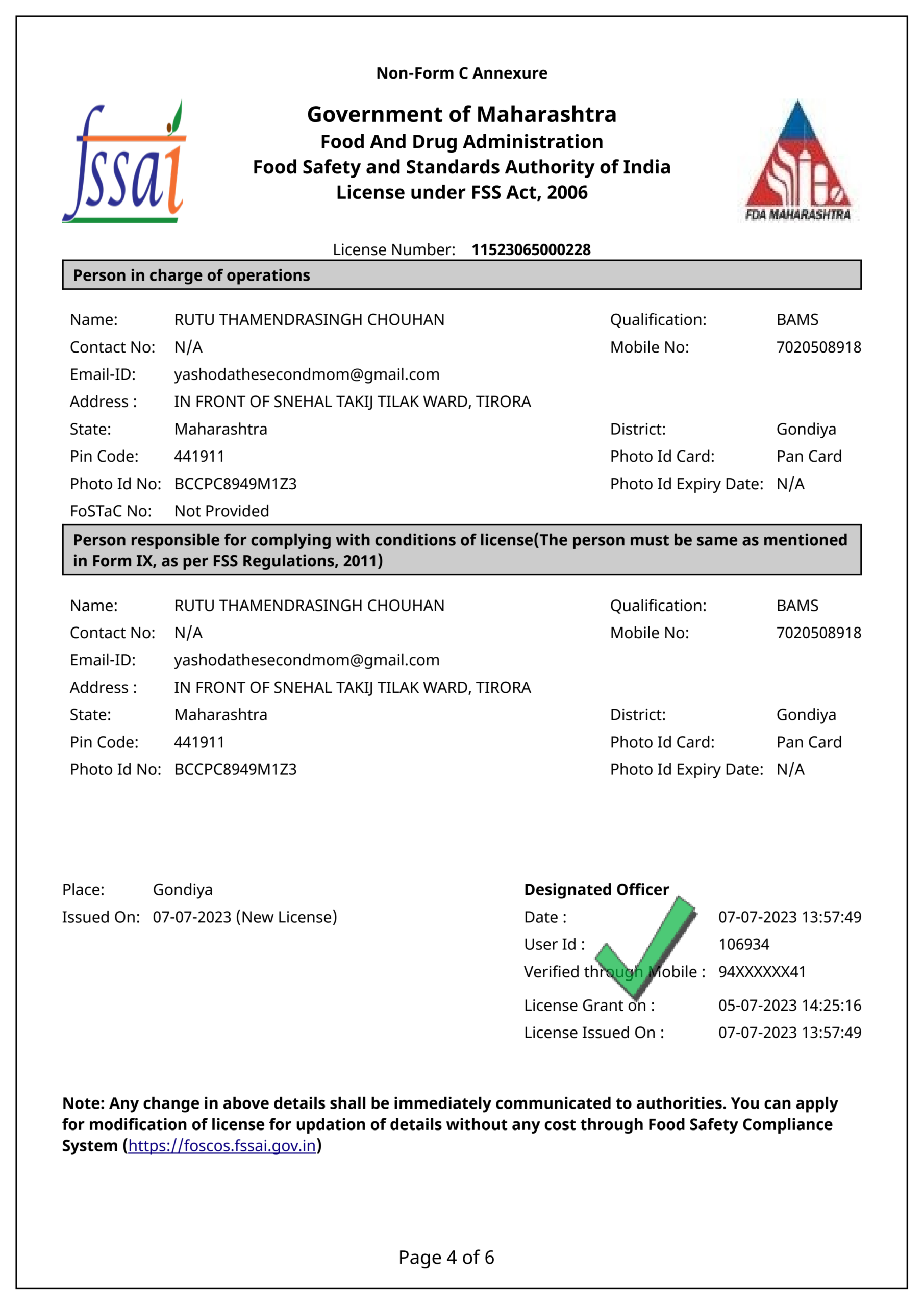 YASHODA FSSAI State License-4